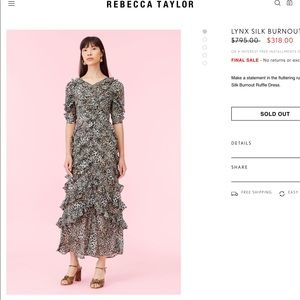 NWOT Rebecca Taylor lynx silk ruffle dress